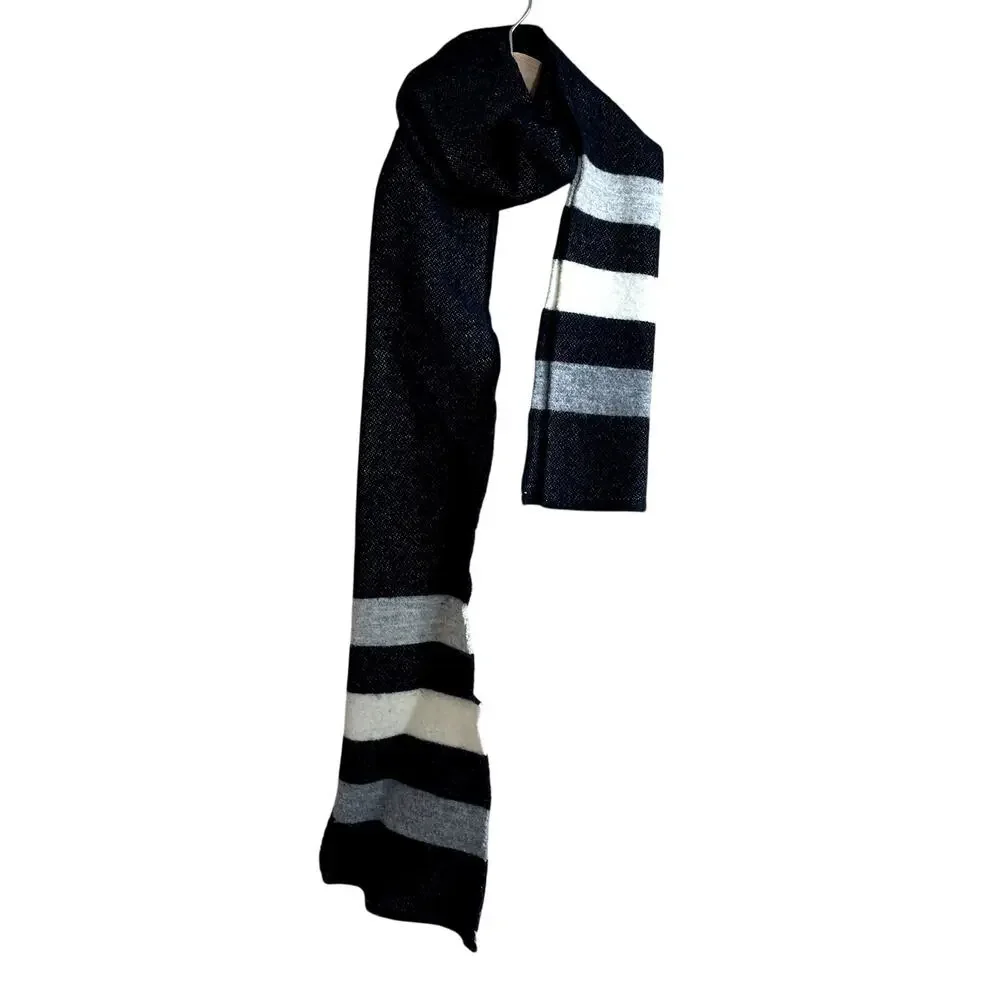Faribault Wollen‎ Mill Co. 1865 black gray white striped wool scarf warm winter